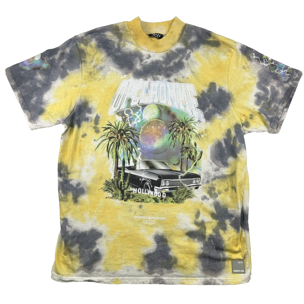 BoohooMAN Shirt Mens 2XL Off Homme Tie Dye Hollywood Car Graphic Tee Bold